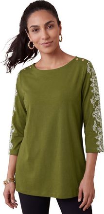 Jessica London Stretch Cotton Boatneck Tunic in Moss Green Medallion at Nordstrom, Size 36