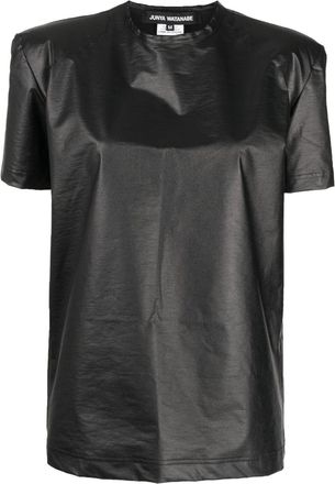 Junya Watanabe metallic short-sleeve T-shirt - women - Polyester/Rayon/Polyurethane - M - Black