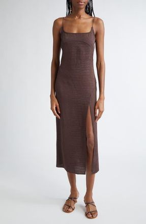 Jacquemus The Notte Charm Logo Crocodile Jacquard Midi Dress in Croco Brown at Nordstrom, Size 42