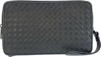 Bottega Veneta Grey Intrecciato Leather Clutch (Authentic Pre-Loved)
