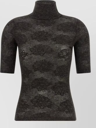 Brunello Cucinelli silk blend openwork turtleneck short-sleeve sweater