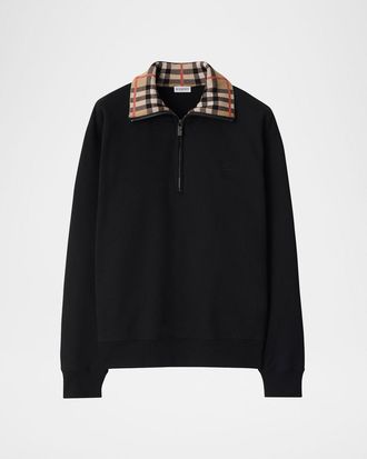 Burberry Mens Check-Collar Quarter-Zip Sweater