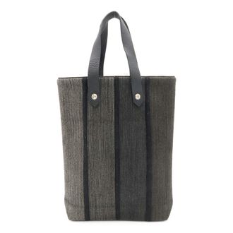 Herm&egrave;s Black Gray Wool Handbag Tote Bag (Pre-Owned)