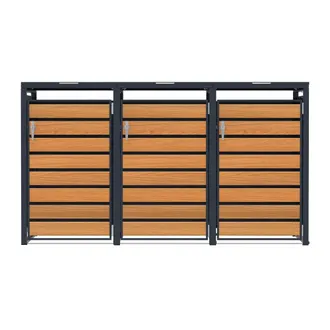MonsterShop Triple Wheelie Bin Metal Storage - Anthracite & Wood in Grey