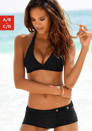 Bruno Banani Triangel-Bikini BRUNO BANANI, Damen, Gr. 34, Cup C/D, schwarz, Polyamid, unifarben, Bikini-Sets Triangel-Bikini, mit Hotpants