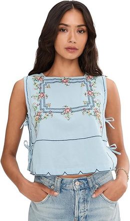 Free People Garden Wall Top Womens Clothing Blue Combo : LG (Womens 12-14), Cotton