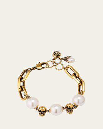 Alexander McQueen Pearly Chain and Skull Bracelet