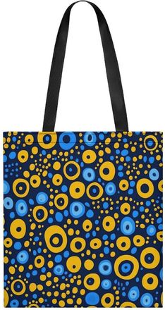Generic Blue And Yellow Circles Womens Tote Casual Shopping Bag Lightweight Shoulder Bags Hobos Handbag for Work Travel Daily 35x40cm