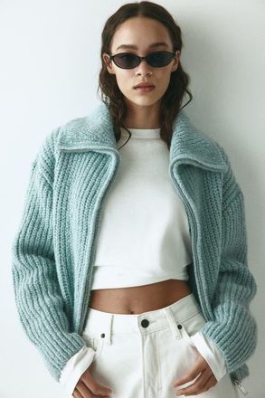 H&M Zip-through Cardigan in Light Turquoise at Nordstrom, Size X-Small