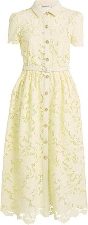 Self Portrait Yellow Lace Belted Tailored Midi Dress Size L