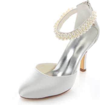 Emily Bridalwear Ivory Bridal Sandals Pearls Satin Wedding Heels for Women (EU37/UK4, Ivory)