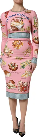 Dolce & Gabbana Womens Pink Pastry Print Bodycon Sheath Midi Dress Silk Elastane