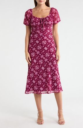 Melrose and Market Short Sleeve Chiffon Midi Dress in Purple Potion Bella Ornate at Nordstrom Rack, Size X-Small