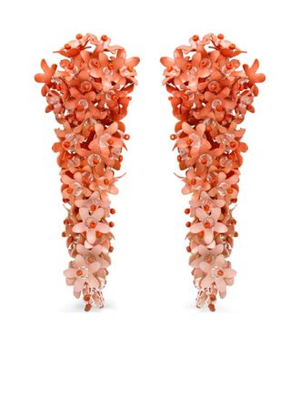 Oscar De La Renta cascading-florals clip-on earrings - Orange