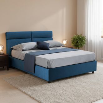 Dmora Cama Matrimonial Alcatron, Desenfundable, Con Almacenaje Made In Italy, Tama&ntilde;o Colch&oacute;n 160x190 Cm, Azul