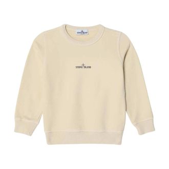 Stone Island Kids Sweatshirts, male, White, 8 Y, Felpa girocollo con stampa Forest Compass