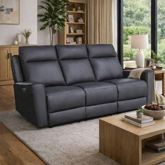Aspire Home Accents Rivington Real Leather Power Recliner 3 Seater Sofa with USB Charging in Charcoal