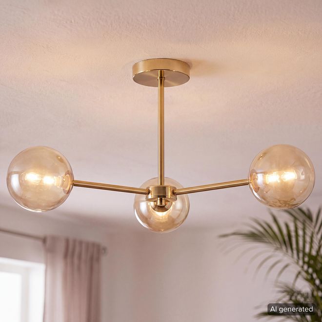 Loistaa home24 Deckenleuchte 3-flammig 62 x 25 x 62cm Gold/Gold Material: Glas, Metall LED G9 ab 61,99 €