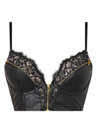 Hunkem&ouml;ller Talia longline push-up bh van imitatieleer met ritsdetails en kant