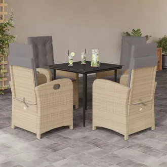 vidaXL Set Comedor De Jard&iacute;n 5 Pzas Con Cojines Rat&aacute;n Sint&eacute;tico Beige Vidaxl