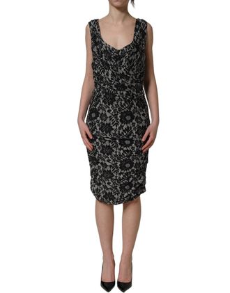 Dolce & Gabbana Womens Black White Floral Lace Sleeveless Midi Dress Viscose Elastane