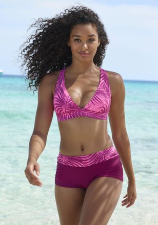 Active By Lascana Triangel-Bikini-Top LASCANA ACTIVE Coal, Damen, Gr. 34, Cup A/B, rot (bordeaux bedruckt), Recycling-Polyamid, bedruckt, gestreift, Bikini-Oberteile Tr