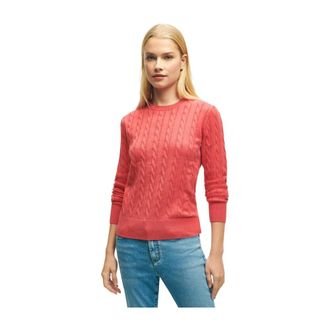 Brooks Brothers Supima Katoen Kabeltrui - Dames - Ronde hals truien - Rood - L - Katoen - Truien & Vesten