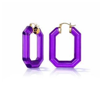 Gold & Honey Womens Emerald Gem Lucite Hoop Earrings In Purple