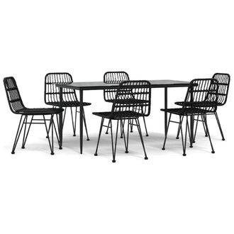 Berkfield Home 7 Piece Garden Dining Set Black Poly Rattan