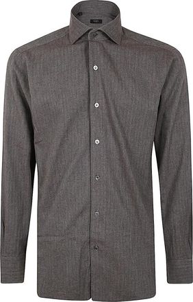 Barba Neck Shirt - Heren - Zakelijke Overhemden - Bruin - M - Katoen - Overhemden