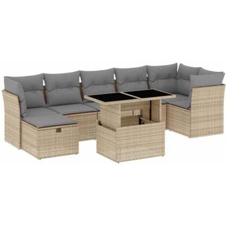 vidaXL Set De Sof&aacute;s De Jard&iacute;n Y Cojines 8 Piezas Rat&aacute;n Sint&eacute;tico Beige Vidaxl