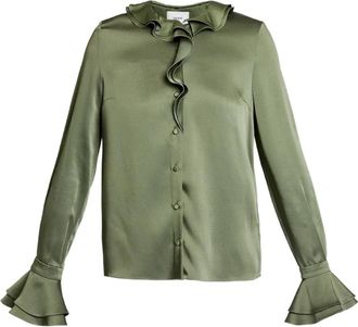 Erdem Cady blouse met ruches en lange mouwen - Groen