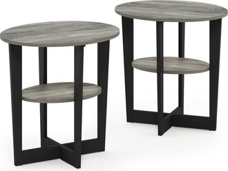 Furinno JAYA Oval End Table, Set of Two, French Oak Grey/Black