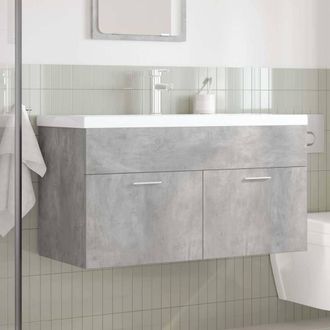 Berkfield Home Bathroom Sink Cabinet with Built-in Basin & Faucet Concrete Grey