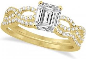 Allurez Infinity Emerald-Cut Diamond Bridal Ring Set 14k Yellow Gold (0.63ct)