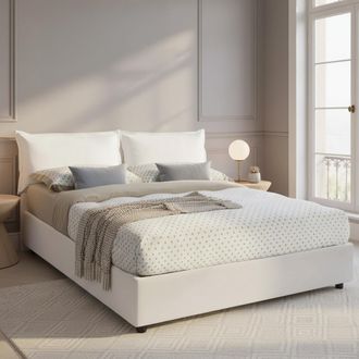Dmora Dmora - Cama Matrimonial Dgelai, Cama Contenedor Con Tapizado En Ecopiel, 100% Made In Italy, Apertura Frontal, Adecuado Para Colch&oacute;n Cm 160x200, Blan