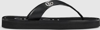 Gucci Womens Thong Sandal With Double G, Black, Leather