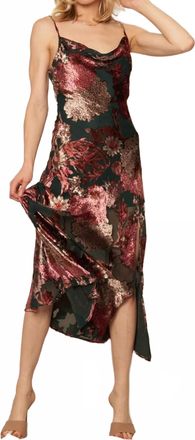 En Cr&egrave;me Velvet Rose Midi Dress In Dark Green