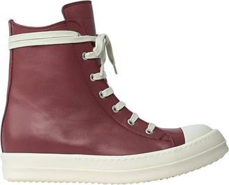Rick Owens Schoenen, Dames, Rood, 36 EU, Leer, Hoge Sneakers in Leren Afwerking