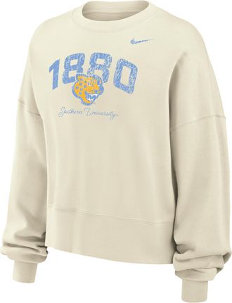 Nike Jordan Womens Jordan College Phoenix Fleece (Southern University and A&M) Crew-Neck Sweatshirt in White | W33302SUAM25-SAL