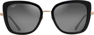 Maui Jim Violet Lake 53mm Polarized Round Sunglasses in Black With Gold at Nordstrom