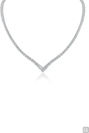 Kenneth Jay Lane V-Front Cubic Zirconia Tennis Necklace in Rhodium Plated Brass at Nordstrom