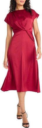 Maggy London Twist Front Cap Sleeve Stretch Satin Dress in Tibetan Red at Nordstrom, Size 16