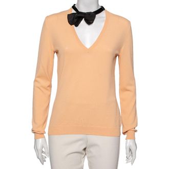 Moschino Cheap And Chic Orange Knit V Neck Long Sleeve Sweater