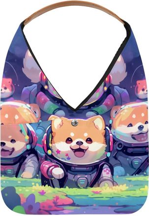 Generic Cute Space Dog Reusable Lightweight Grocery Bags - Foldable Into Compact Pouch, Washable & Sturdy, Multipurpose for Shopping and Travel