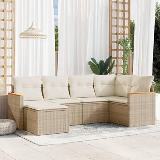 vidaXL Juego De Sof&aacute;s Jard&iacute;n Con Cojines 6 Pzas Rat&aacute;n Sint&eacute;tico Beige Vidaxl