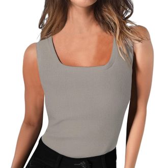 Generic Square Neck Basic Tank Tops for Women Summer Fashion 2025 Casual Waist Slim Fit Sleeveless Blouses Ladies Workout Daily Sports Plain Solid Color Tight