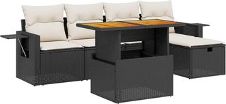 vidaXL Vidaxl Set Divano Da Giardino 6 Pz Con Cuscini Nero In Polyrattan