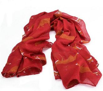 World of Shawls Ladies Womens Colorful Long Fox Wolf Animal Print Scarf Wraps Shawl Soft Scarves Sale (Maroon)