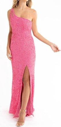 Primavera Asymmetrical Neckline Prom Dress In Rose